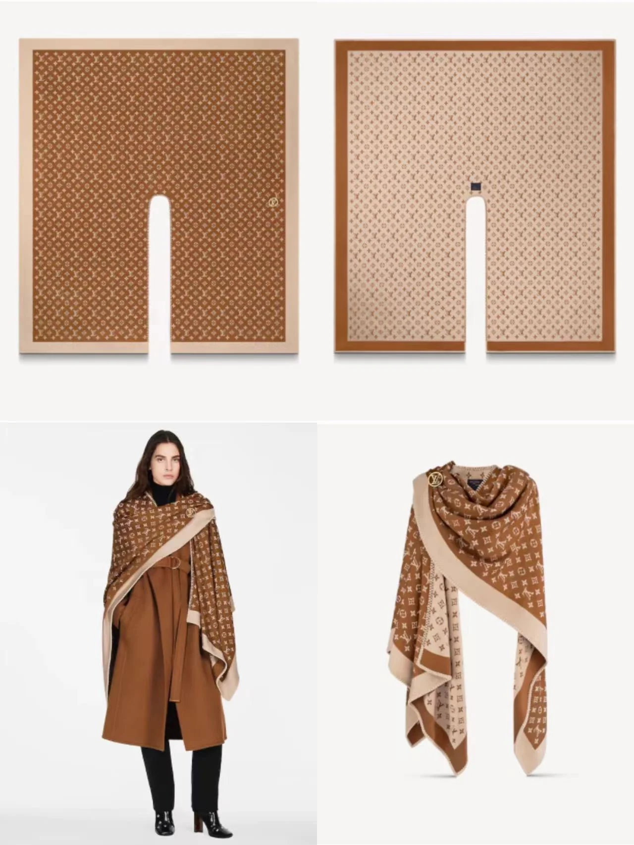 LV - Шаль - с металлической пряжкой - смесь шерсти, шелка и кашемира - 137-152 см