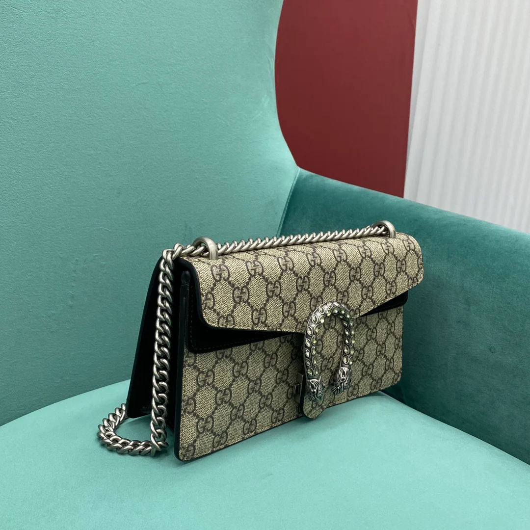 Сумка Gucci Dionysus - Монограммная канва, черная - 25 см x 7 см x 14 см