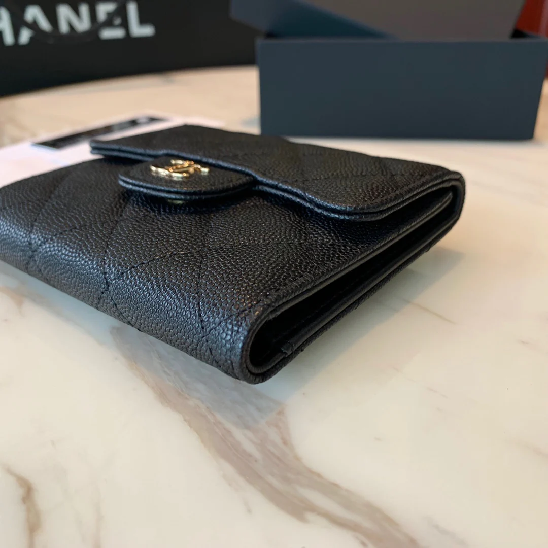 Кошелек Chanel Classic Bulb Pattern - CF - черный с золотой фурнитурой