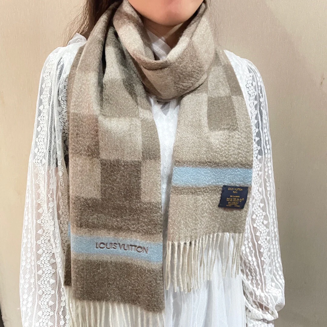 Шарф LV из чистого кашемира - 180 см - 32 см - абрикосовый