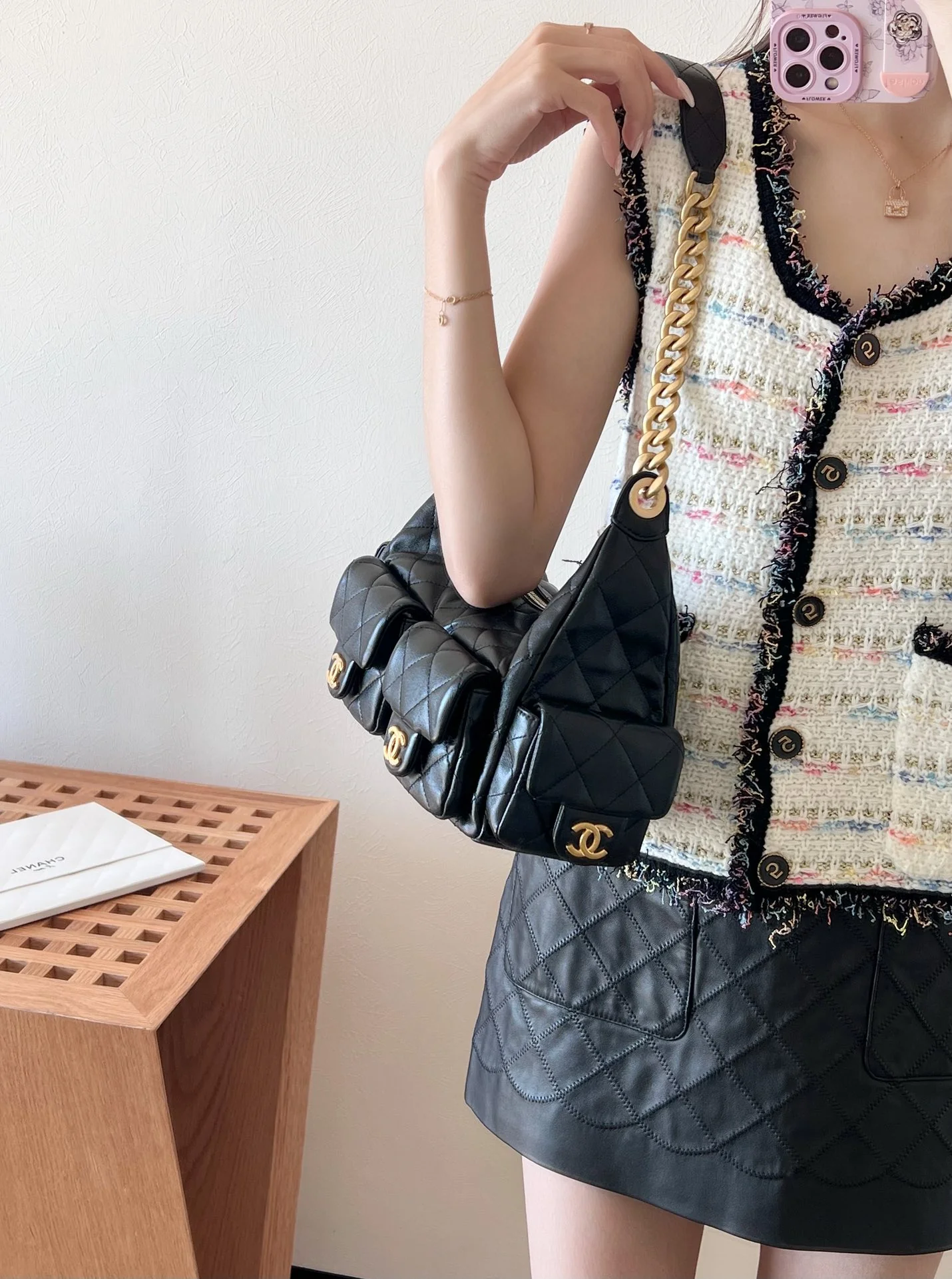 Сумка-хобо Chanel 25c, маленькая, черная, для хобби.