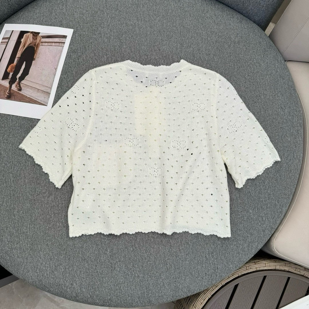 Chanel 2403 Весна/Лето Новинка Ажурный вязаный крючком топ - Белый