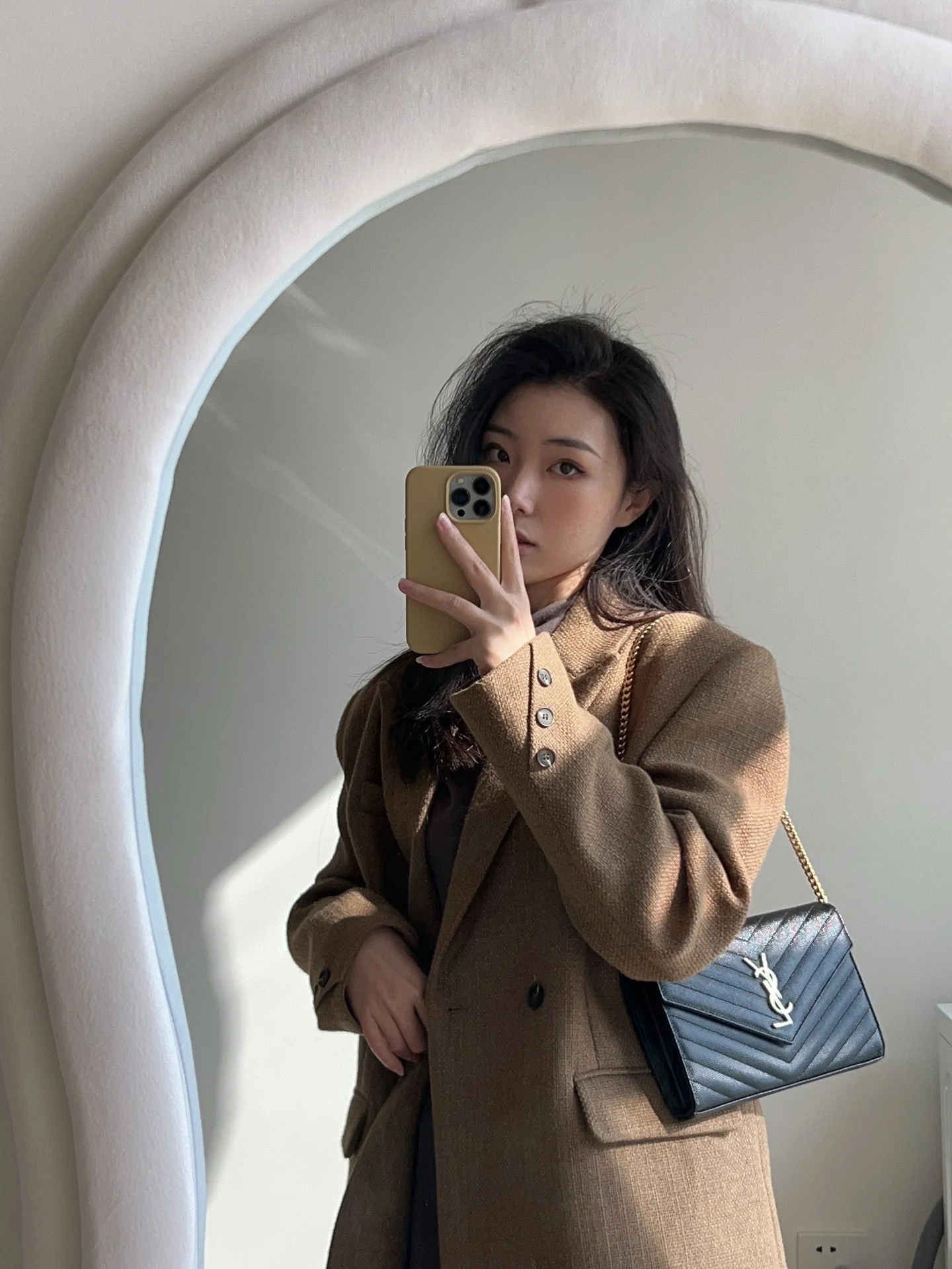 YSL Monogram Caviar WOC - черный с золотой фурнитурой - 22 см