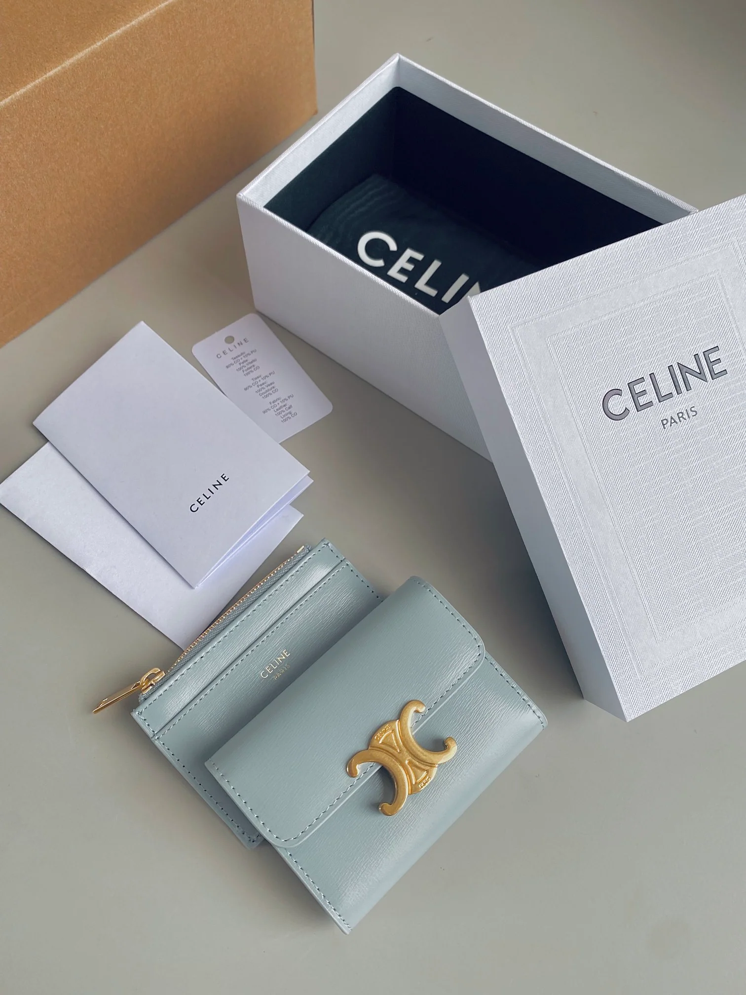 Celine-TRIOMPHE 二合一翻盖卡包钱包 冰川蓝