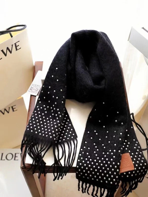 Lolwei - Длинный шарф с кожаной этикеткой и стразами - 180 см - 30 см - 90 см - Шерсть - 10 см - Кашемир
