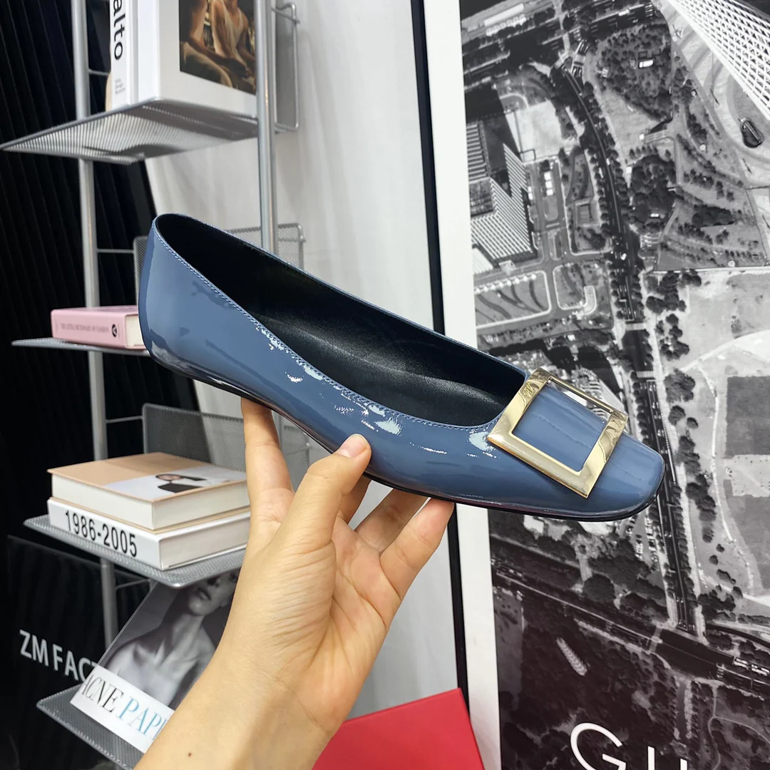 RV-Плоская подошва, квадратный носок, туманно-голубой