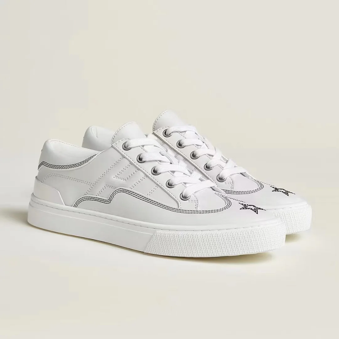 Новинка сезона осень/зима 2023 от Hermes - Повседневные туфли с вышитой пятиконечной звездой - Унисекс - Белые