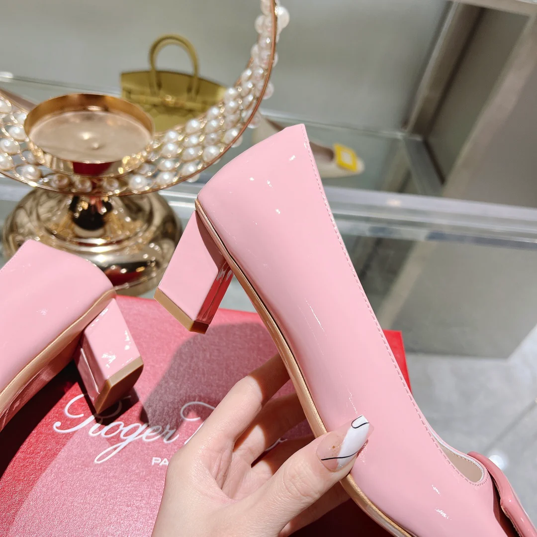 Обувь RV - Новинка весны 2023 - Лакированные туфли на низком каблуке - Розовые