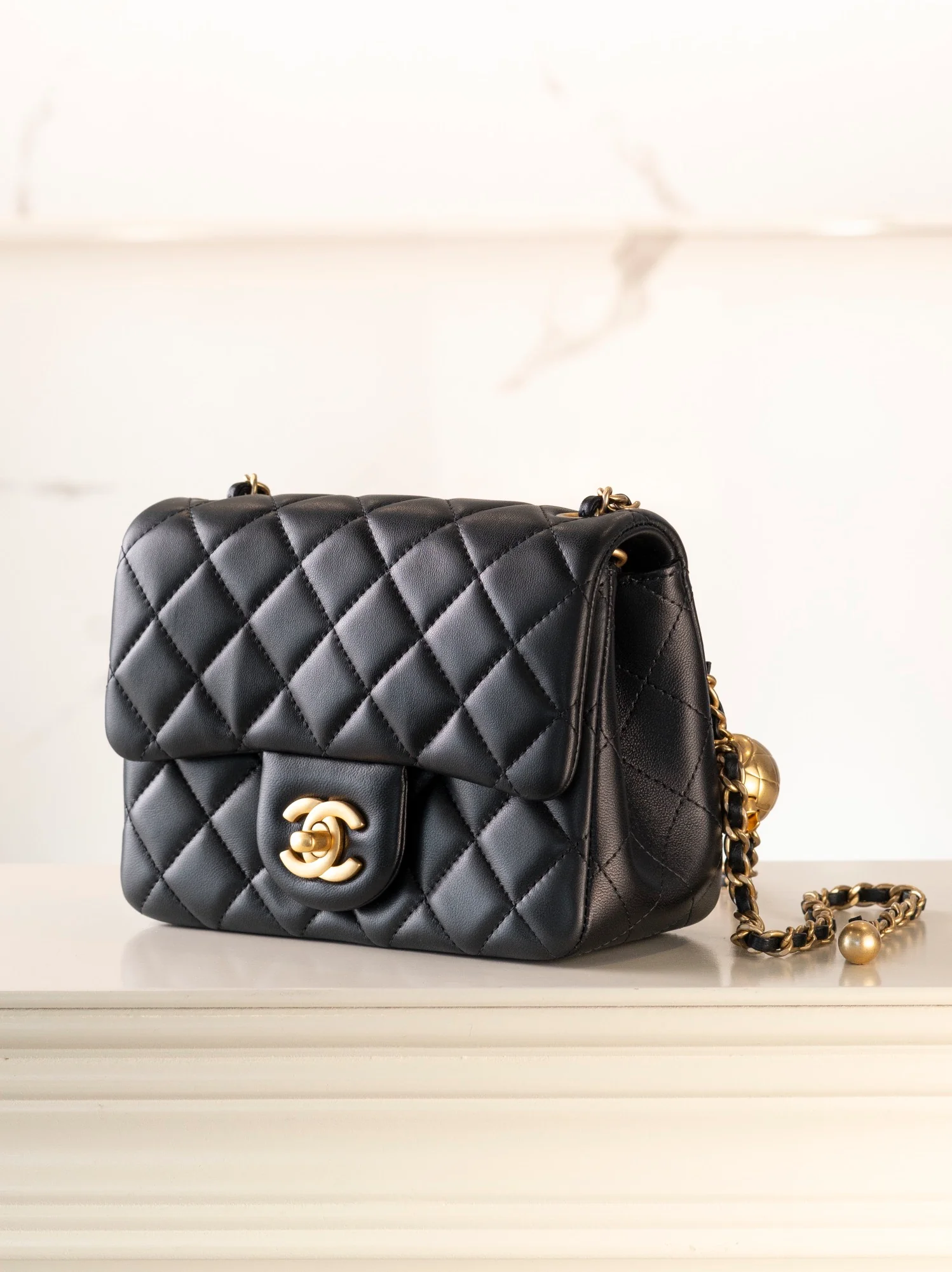 Chanel 24k Gold Globe Square Black Gold