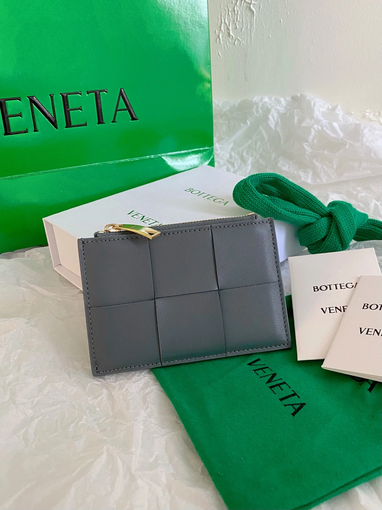 BV-大格子 编织 拉链卡包 零钱包 12x8x0.5cm