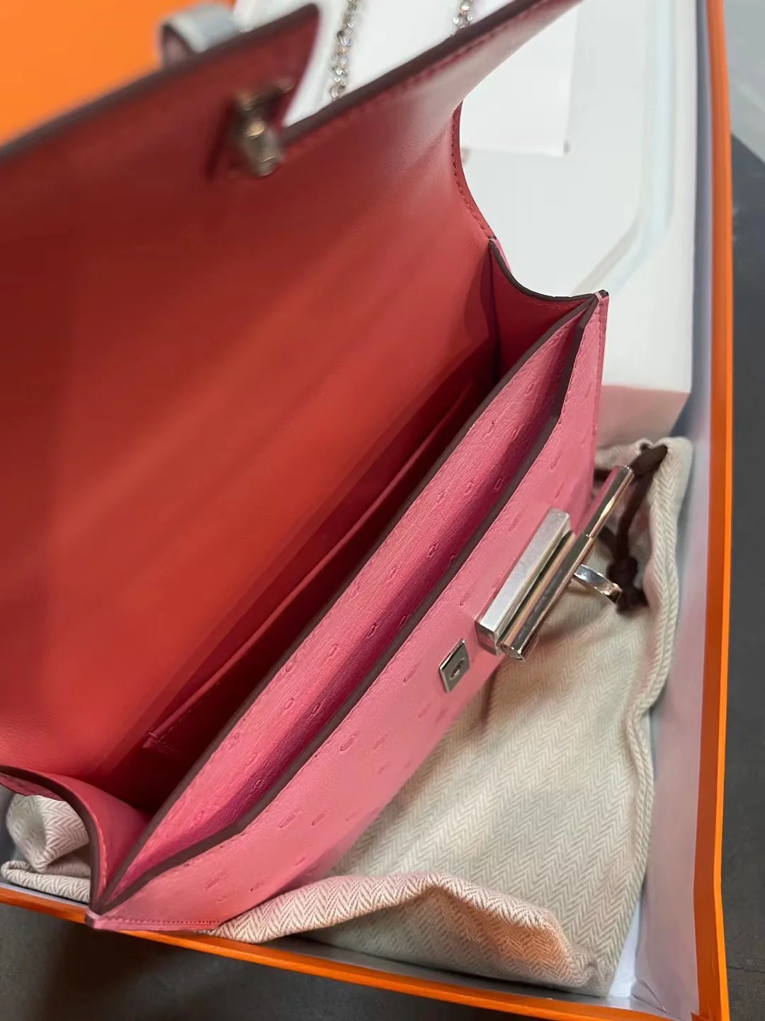 Миниатюрная пряжка Hermes Verrou с рисунком страусиной пудры и пузырьков.