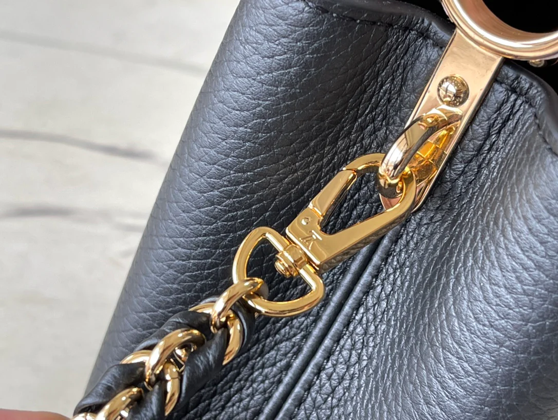 m21887-LV-Taurilon Leather-Capucines Сумка-Черный/Розовый-Мини