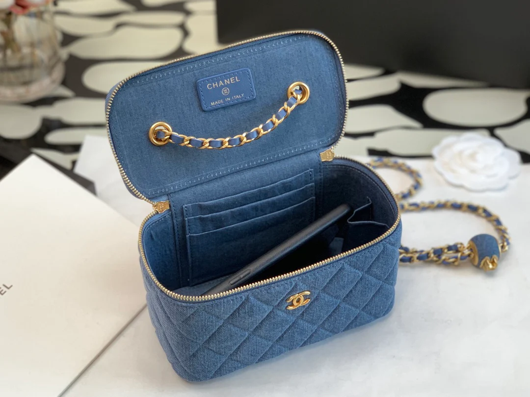 Chanel - Джинсовый золотой шарик - Квадратная коробка - Темно-синий