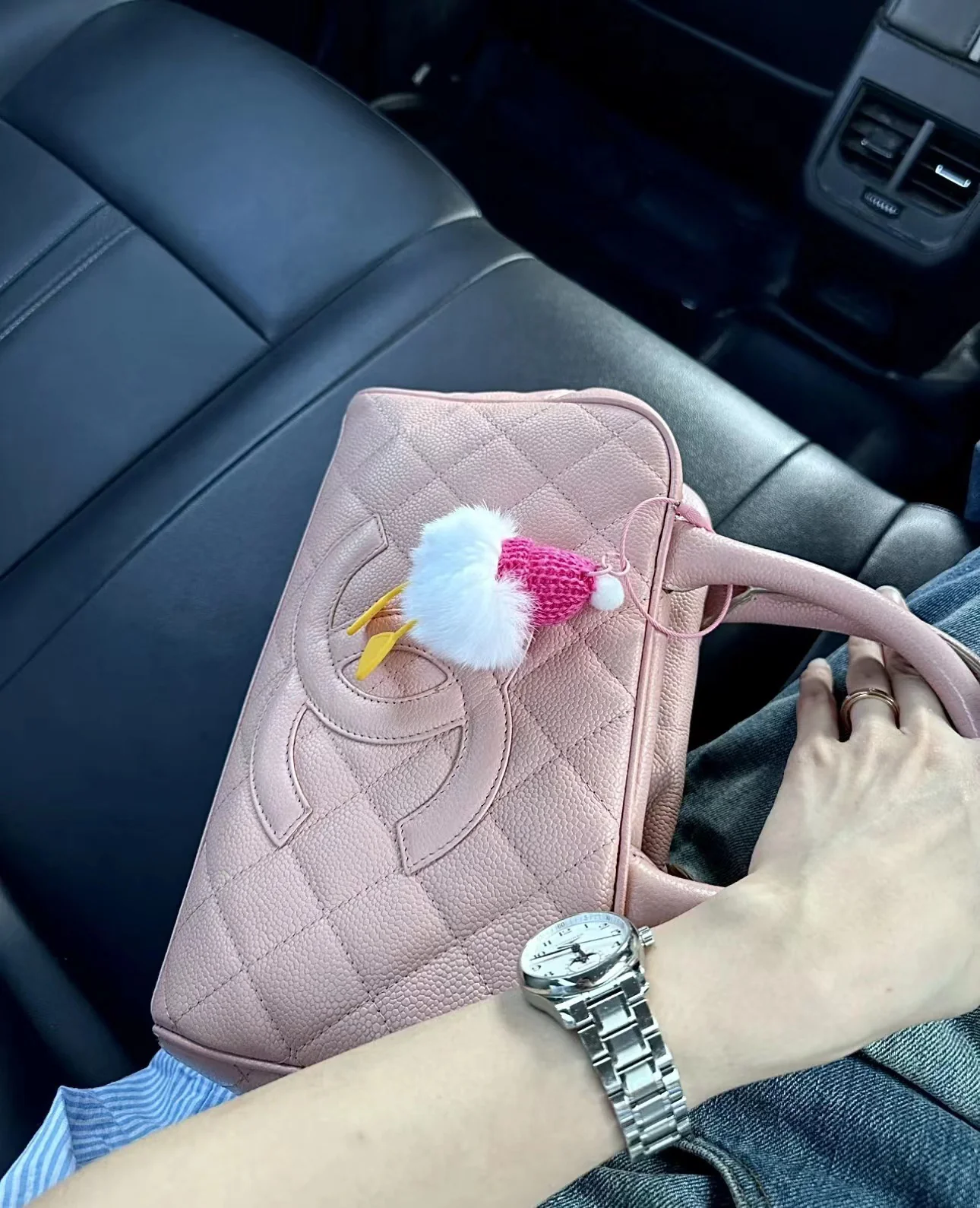 Винтажная сумка-боулинг Chanel из икры, розовая.