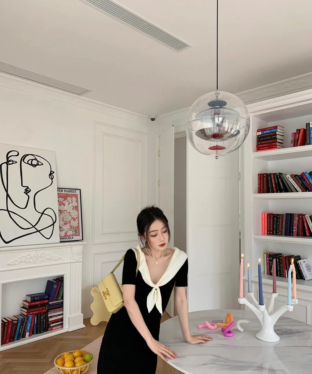 Кожаная сумка через плечо Celine Triomphe - желтая