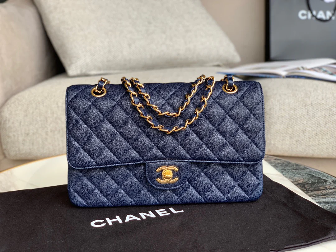 Сумка Chanel CF весна/лето 2019 — темно-синяя — 25 см