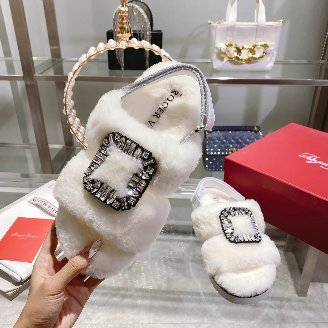 Обувь RV Shoes - Новинка 2023 года - Шерстяные тапочки с пряжкой и стразами