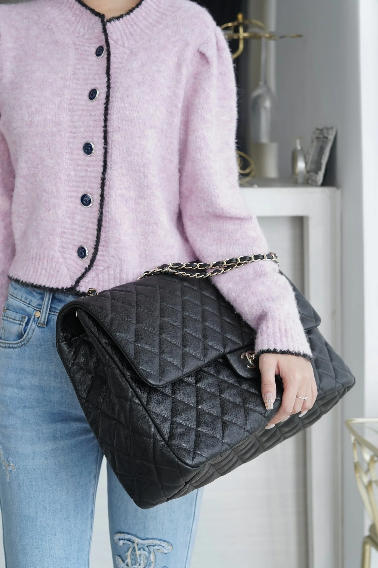 Сумка Chanel 24c Extra Large CF Chain Shoulder Bag - Caviar Black