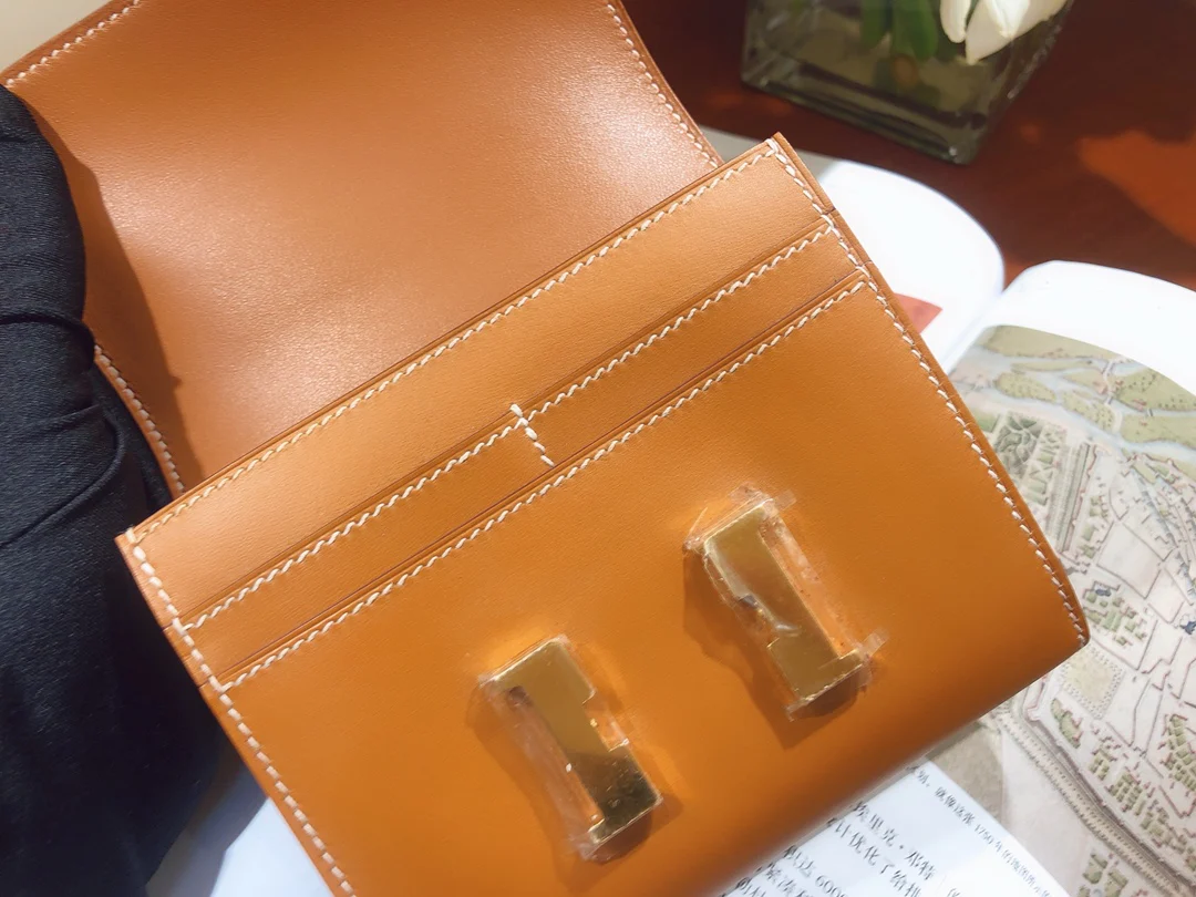 Кошелек Hermes Constance Short Wallet - Кожа Box - Верблюжий цвет - Золотая пряжка
