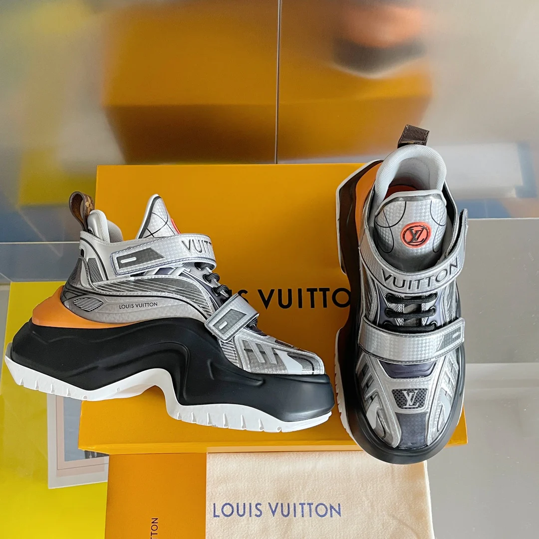 Новинка LV 2023 года - Серия Archlight 2-0 на платформе - Кроссовки/?папины кроссовки? - Серебристые/Черные на липучках