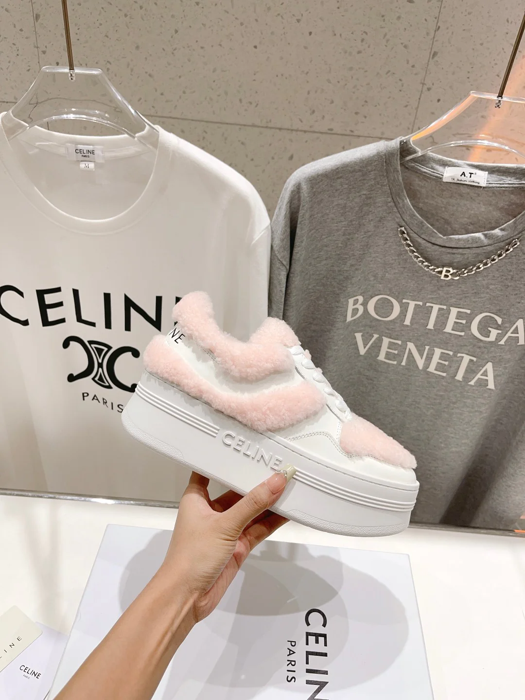 Кроссовки на платформе Celine - розовые