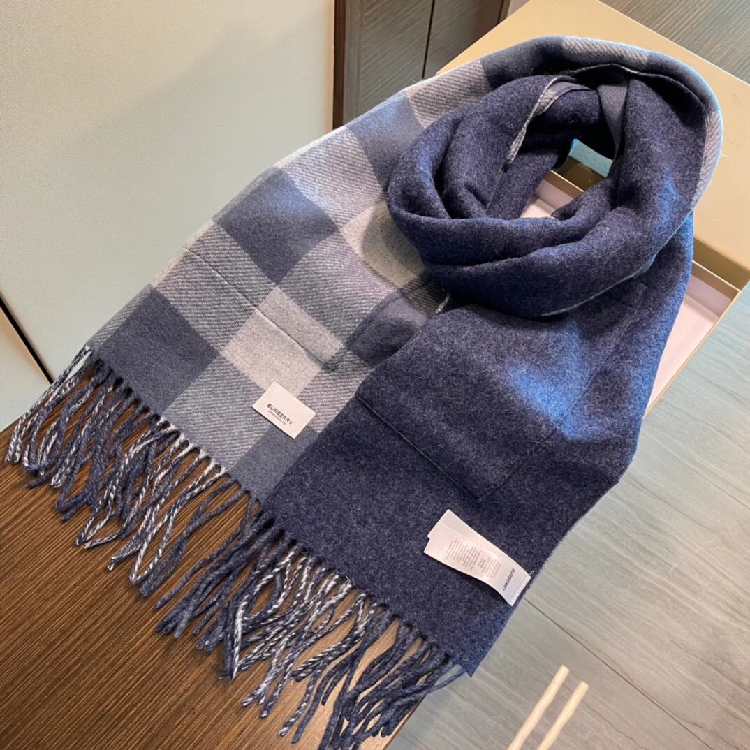 Шарф/шаль Burberry с карманом - 40 см - 200 см - 100% кашемир - серо-голубой