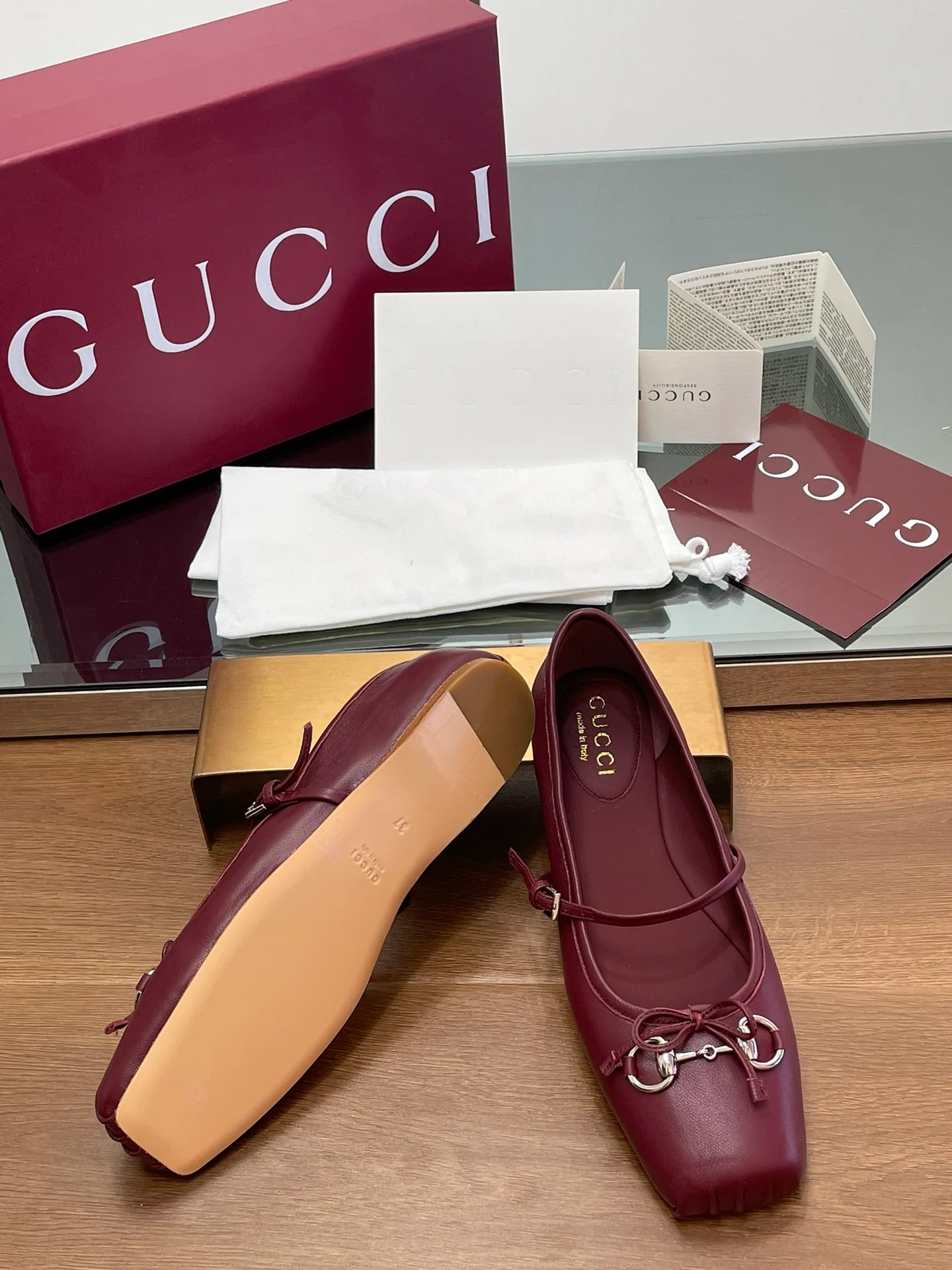 Туфли Gucci 2024 Barre - бордовые