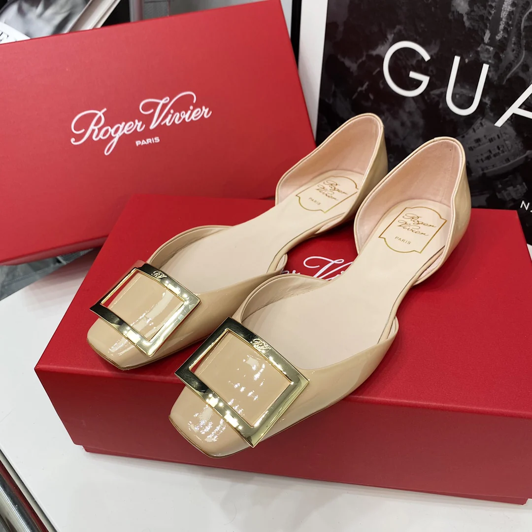 RV - Плоская подошва, открытый квадратный носок - Телесно-розовый