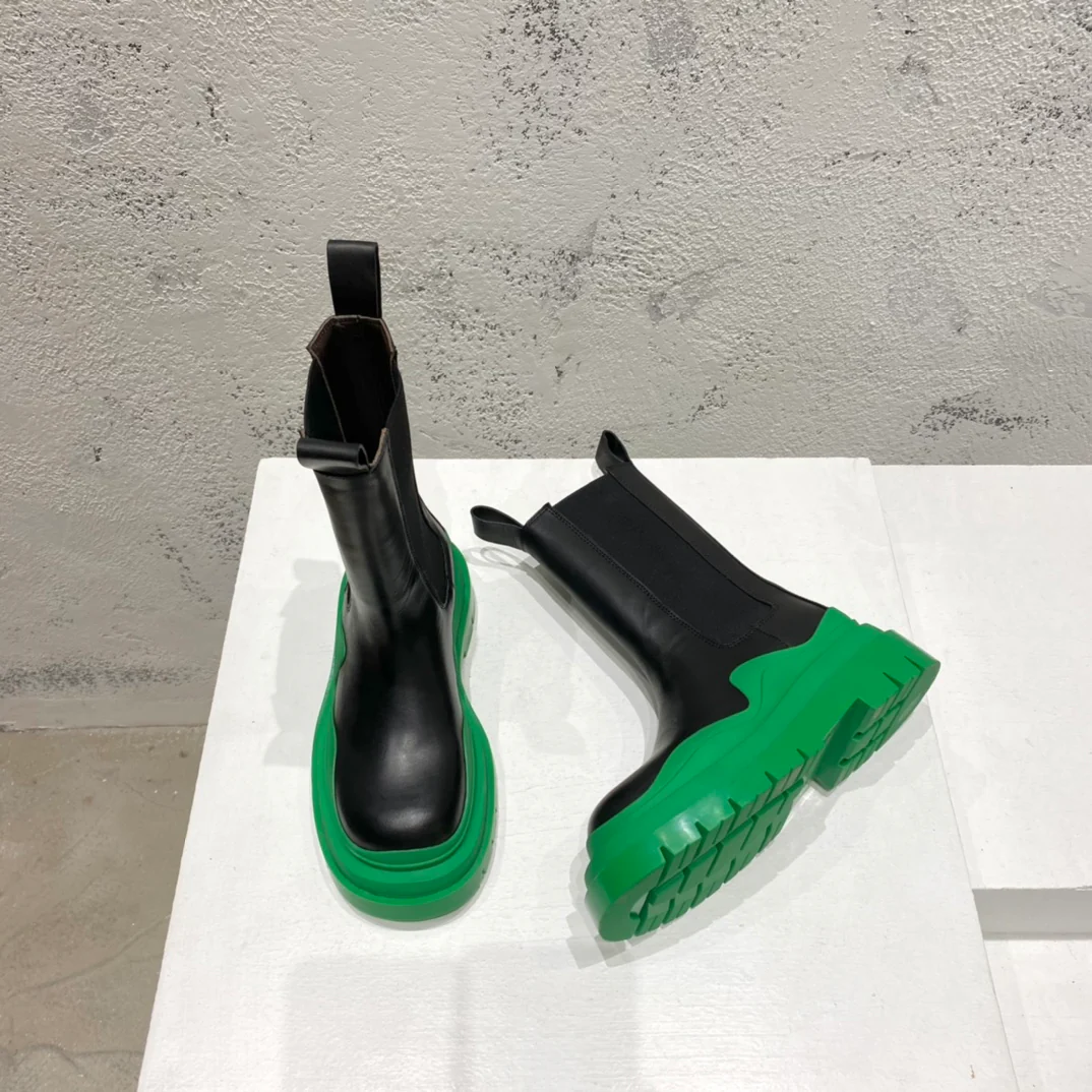 BV-22ss - Британские ретро-сапоги до середины икры - Унисекс - Черные с зеленой подошвой - 1