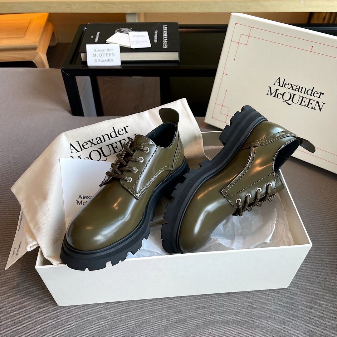 Лоферы на платформе McQueen - темно-зеленые - 1