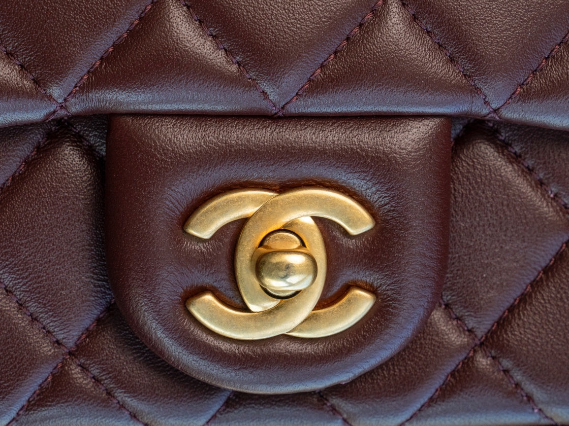 Chanel 24k CF Gold Ball Square Fat Man - Reddish Brown