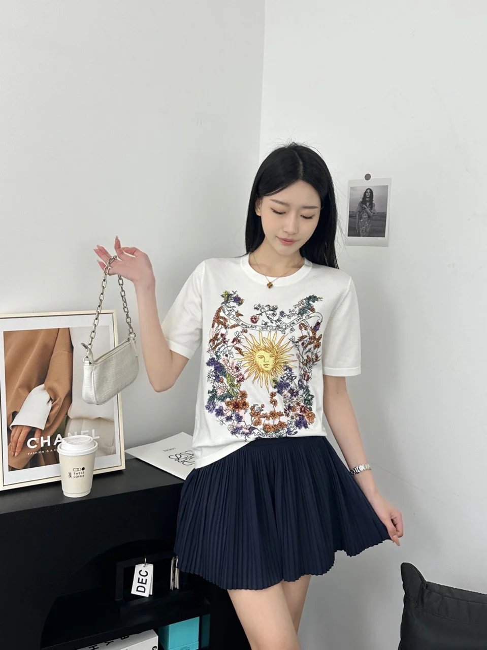 Dior 2403 - Apollo Collection Вязаный свитер с коротким рукавом - Белый