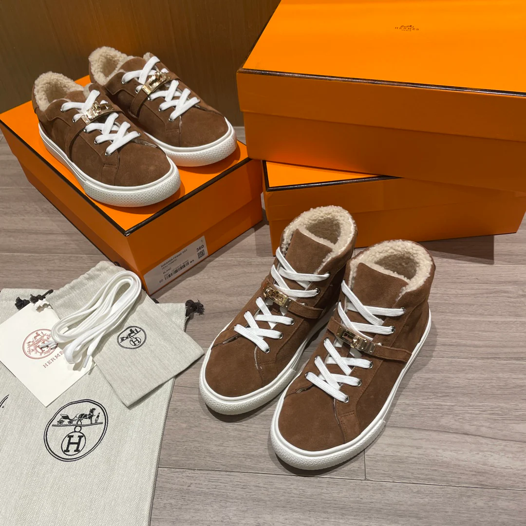 Высокие шерстяные кроссовки Hermes Kelly, низкие кроссовки унисекс, коричневые