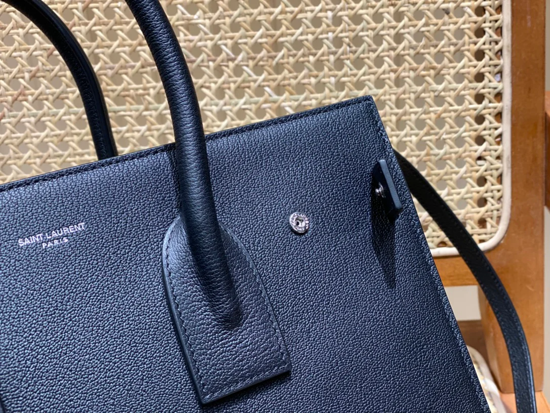 Сумка-гармошка YSL Sac-de-jour с рисунком под козу - черная - 32 см