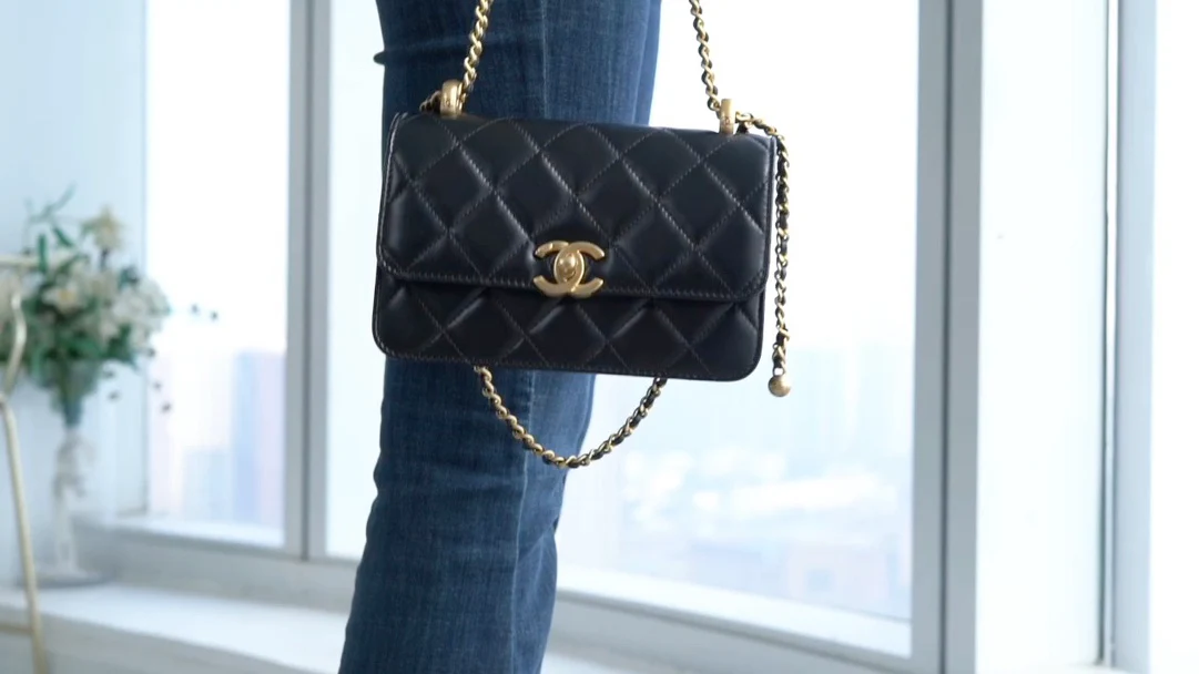 Chanel 24c Double Gold Ball CF Mini 19 Black