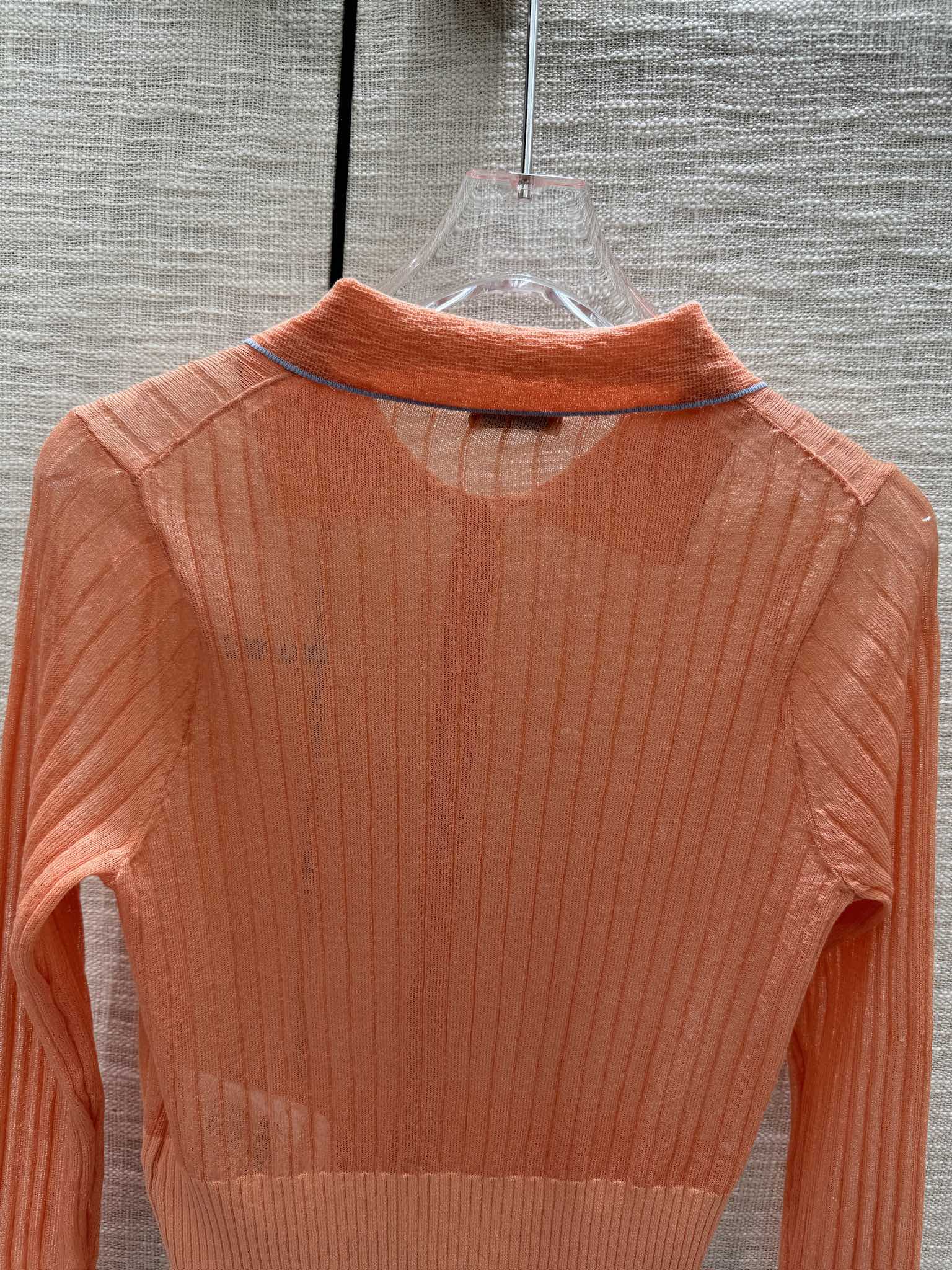 Miu Miu - 2404 - Вязаный кардиган с длинными рукавами и воротником-поло в стиле колор-блок - Оранжевый