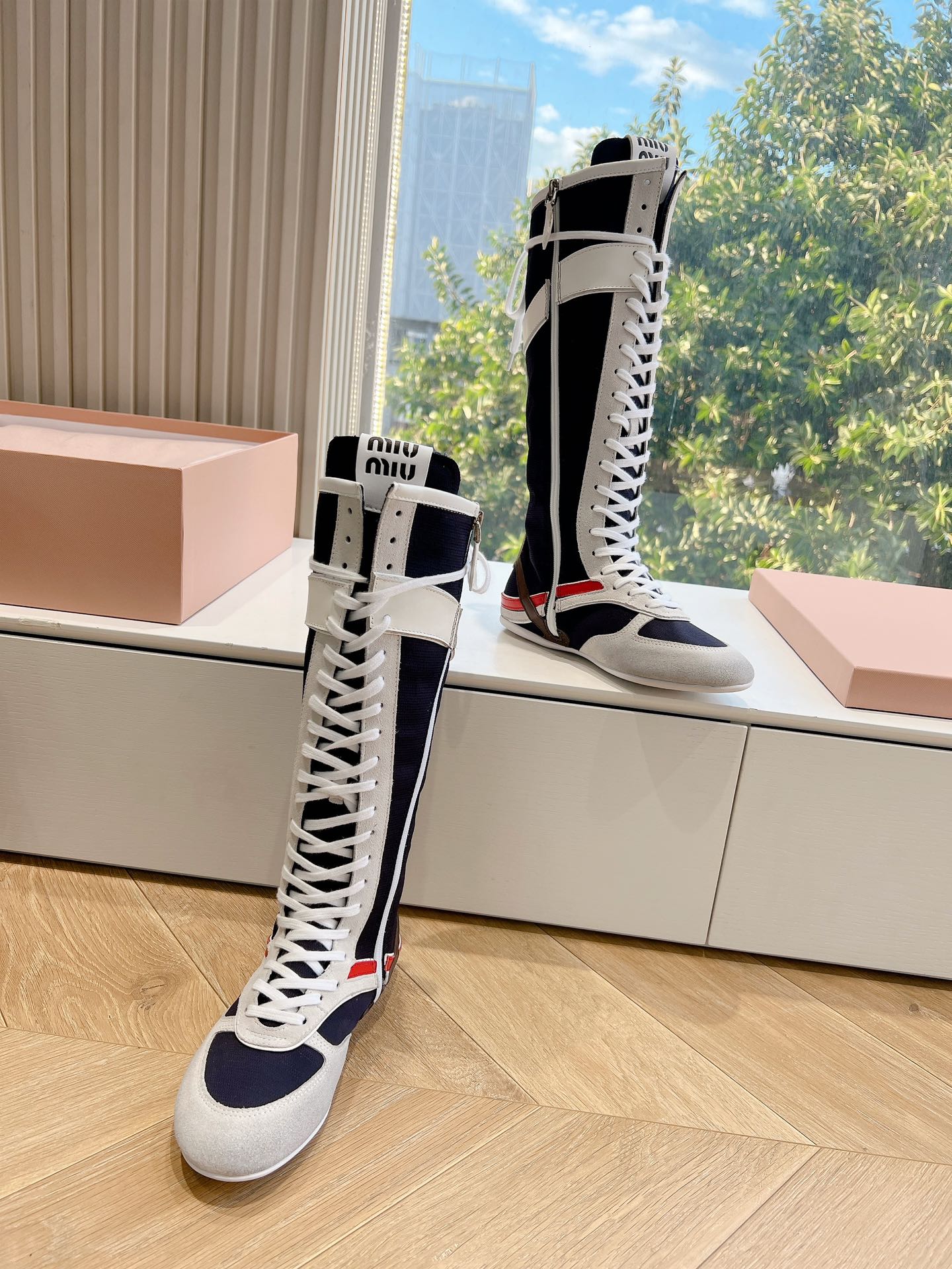 Высокие сапоги для верховой езды Miu Miu 2025 - черные