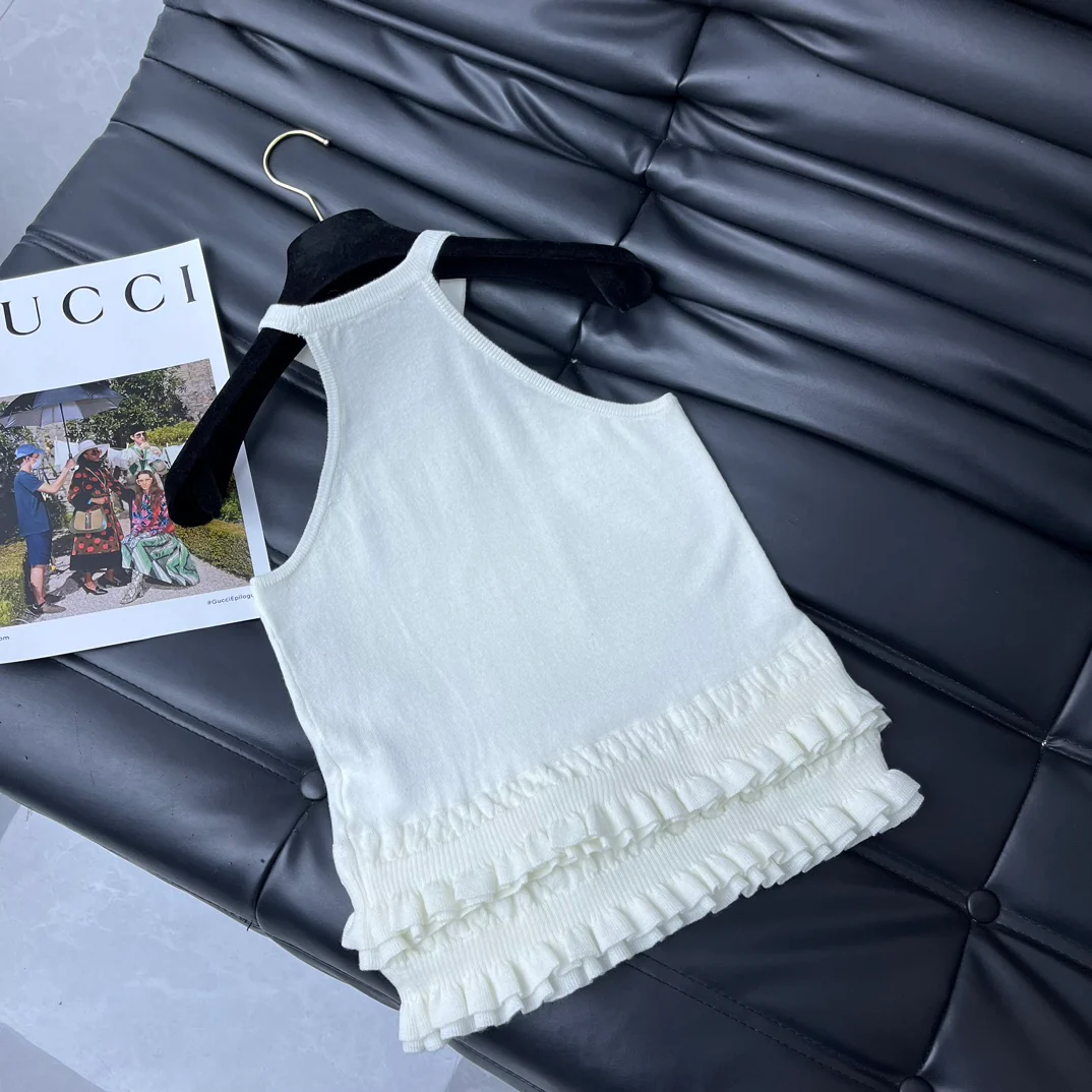 Chanel - Новинка 2403-24 Вязаный жилет с кружевом - Белый