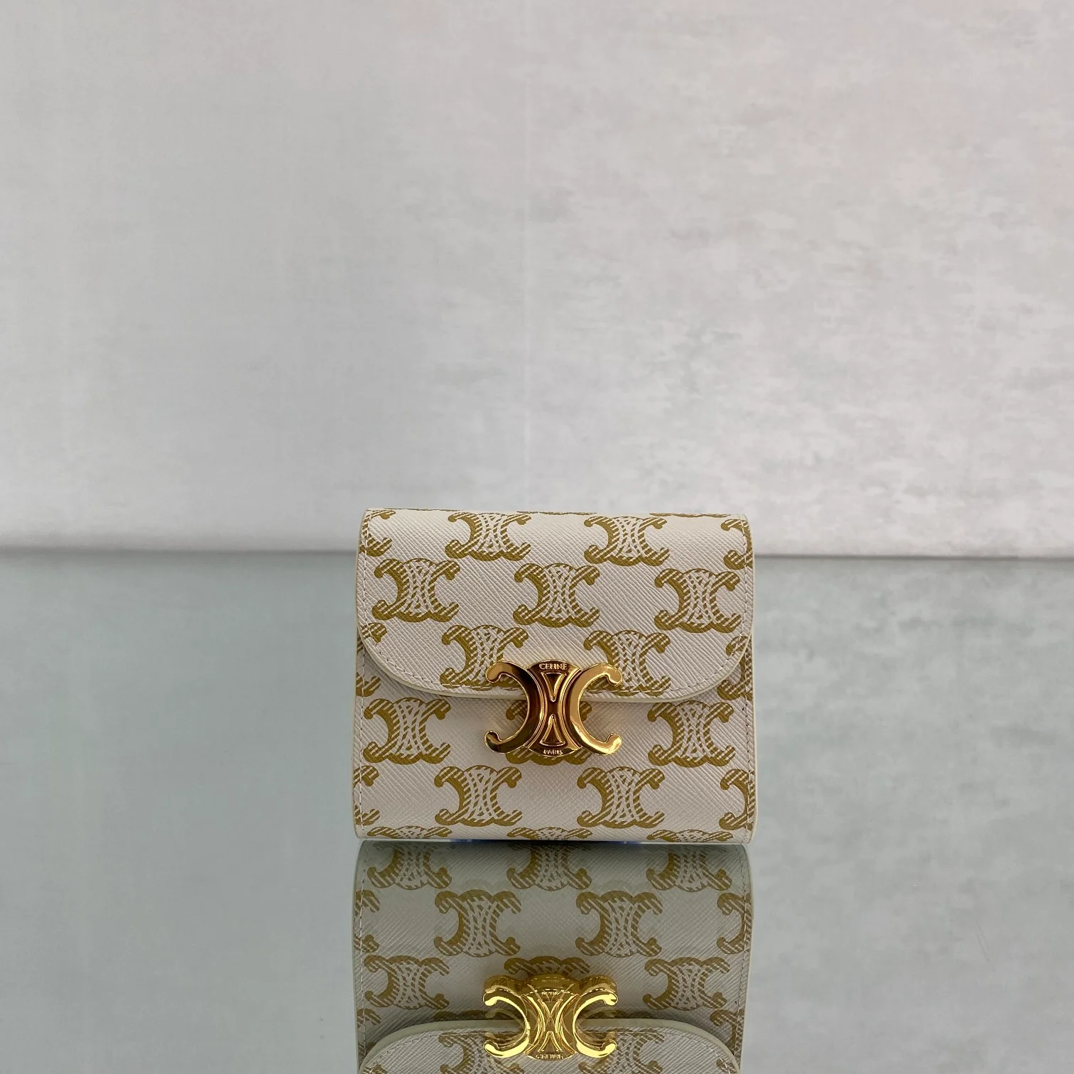 Celine-TRIOMPHE 翻盖卡包钱包 老花白