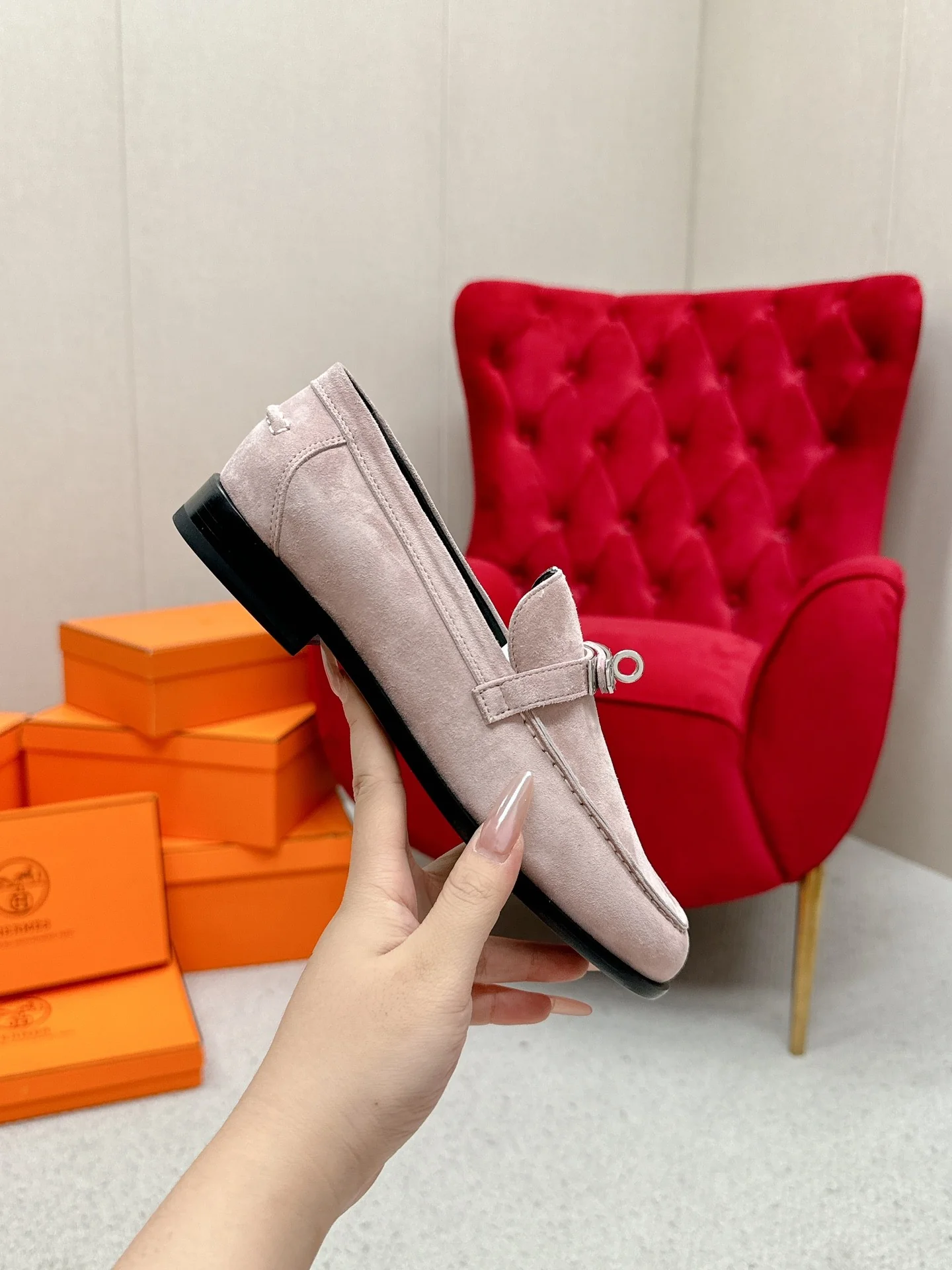 Лоферы Hermes 2024 - розовые