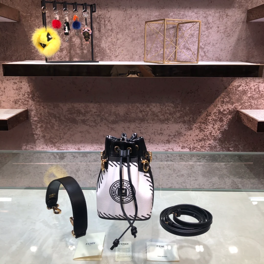 Миниатюрная белая холщовая сумка-ведро Fendi Mon Tresor