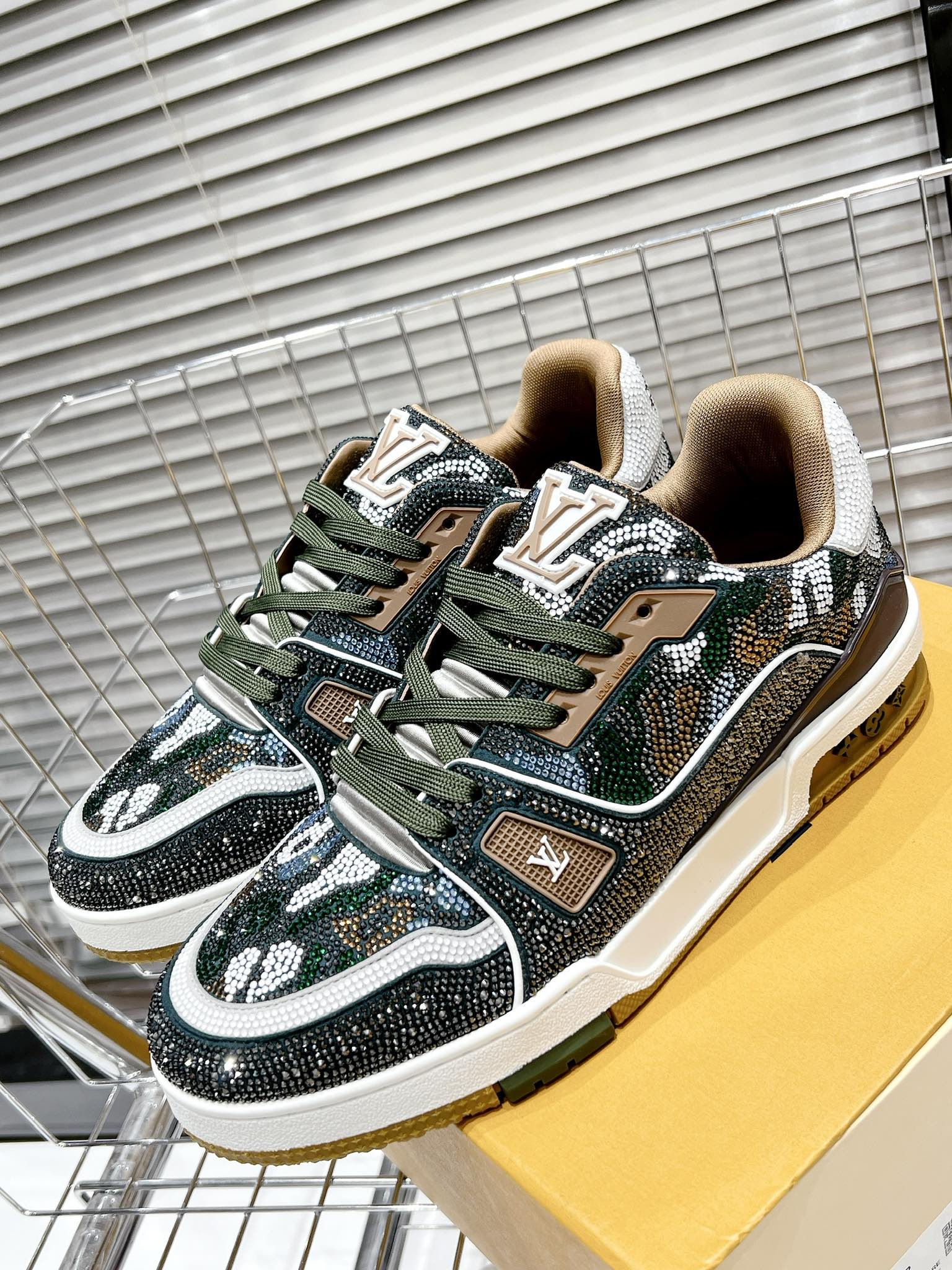 Кроссовки LV Trainer - Скейтбордистские кроссовки - Глянцевые с узором, черные - Унисекс