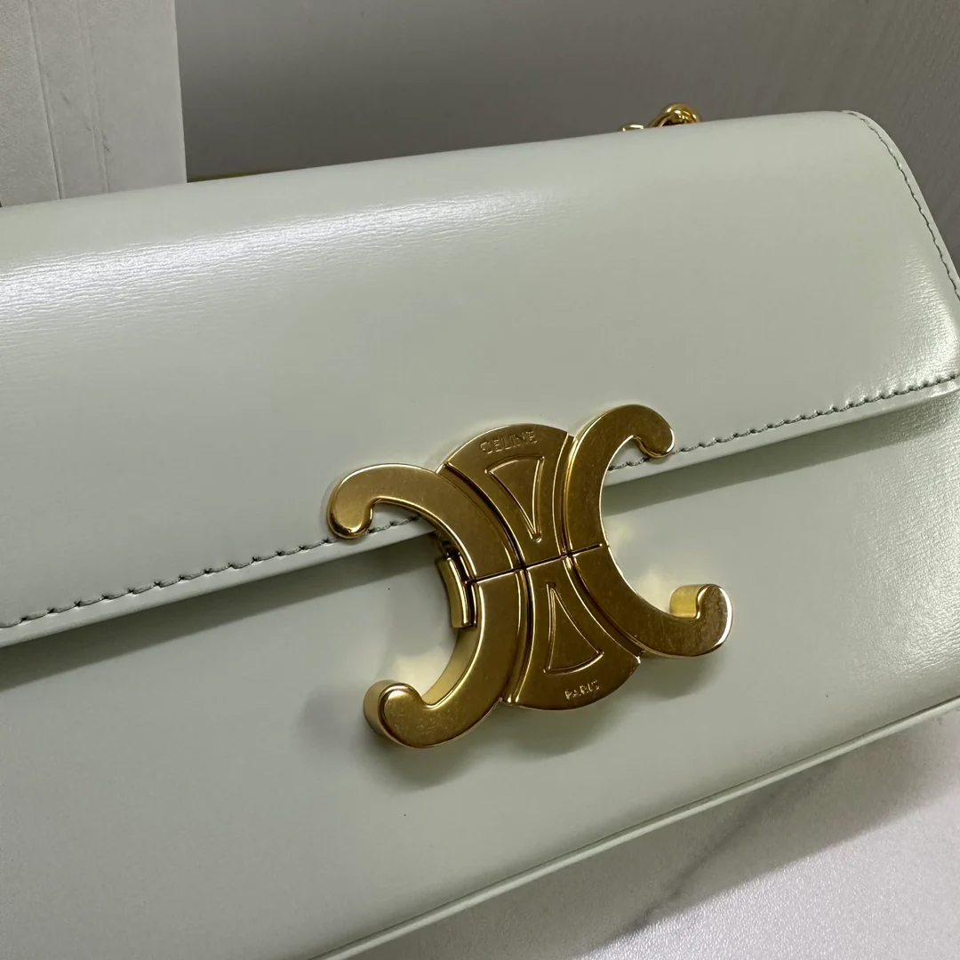 Celine - Кожаная сумка под мышку с пряжкой и цепочкой - Зеленая