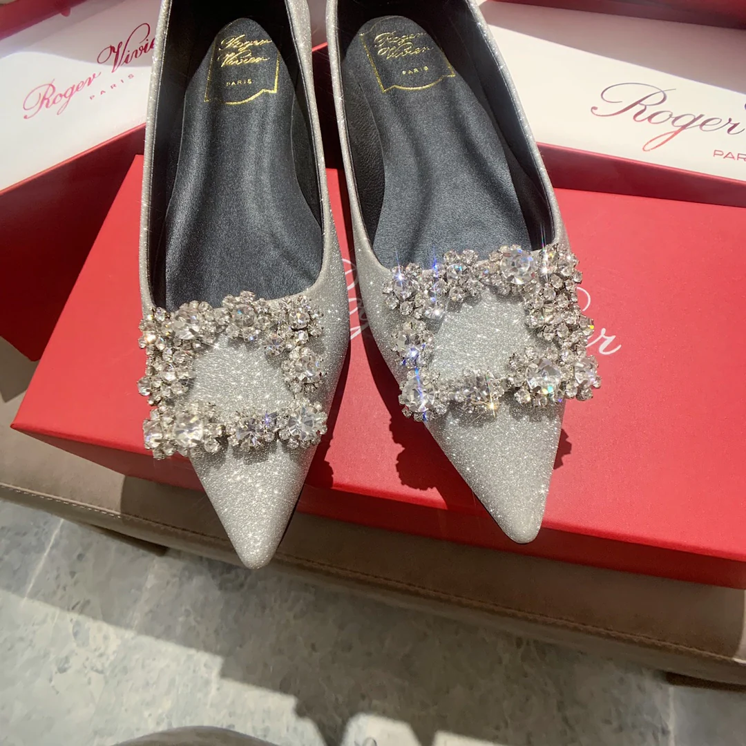 RV - Плоское дно - Шелк с пряжкой из страз - Серебристый