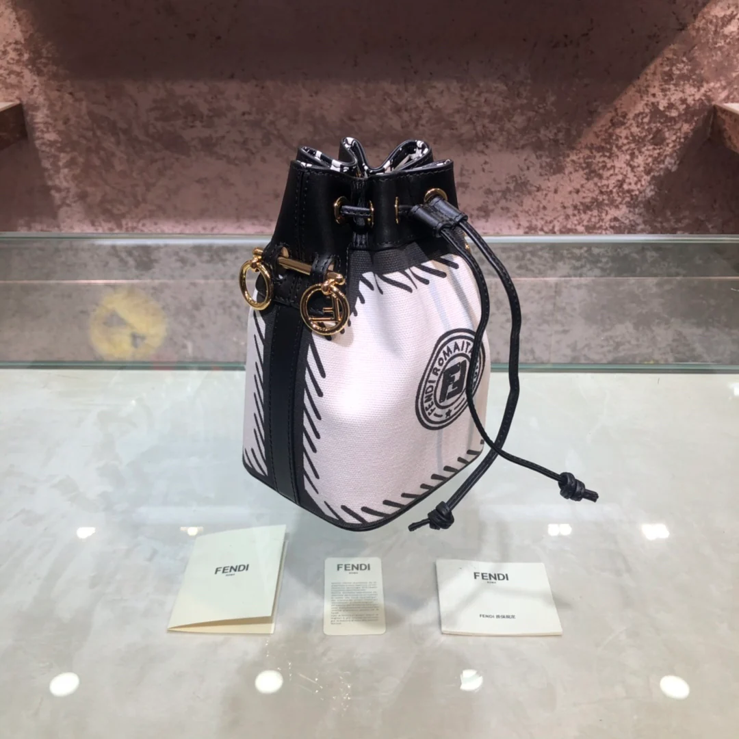 Миниатюрная белая холщовая сумка-ведро Fendi Mon Tresor