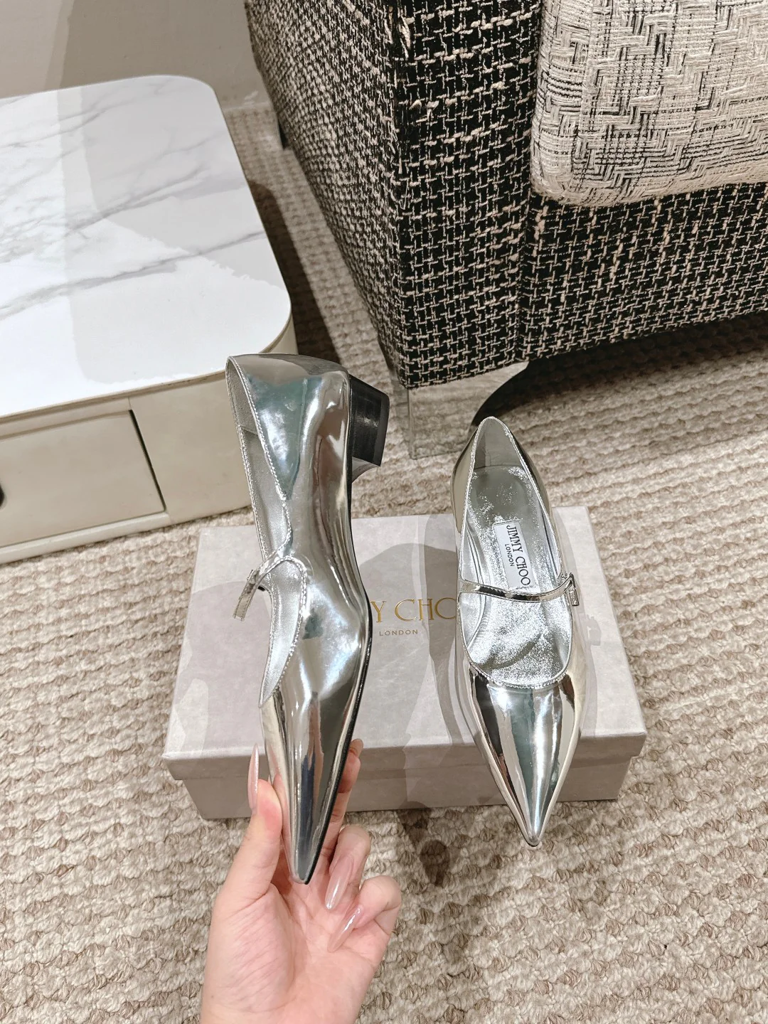 Jimmy - Туфли на толстом каблуке с острым носком - Серебристые