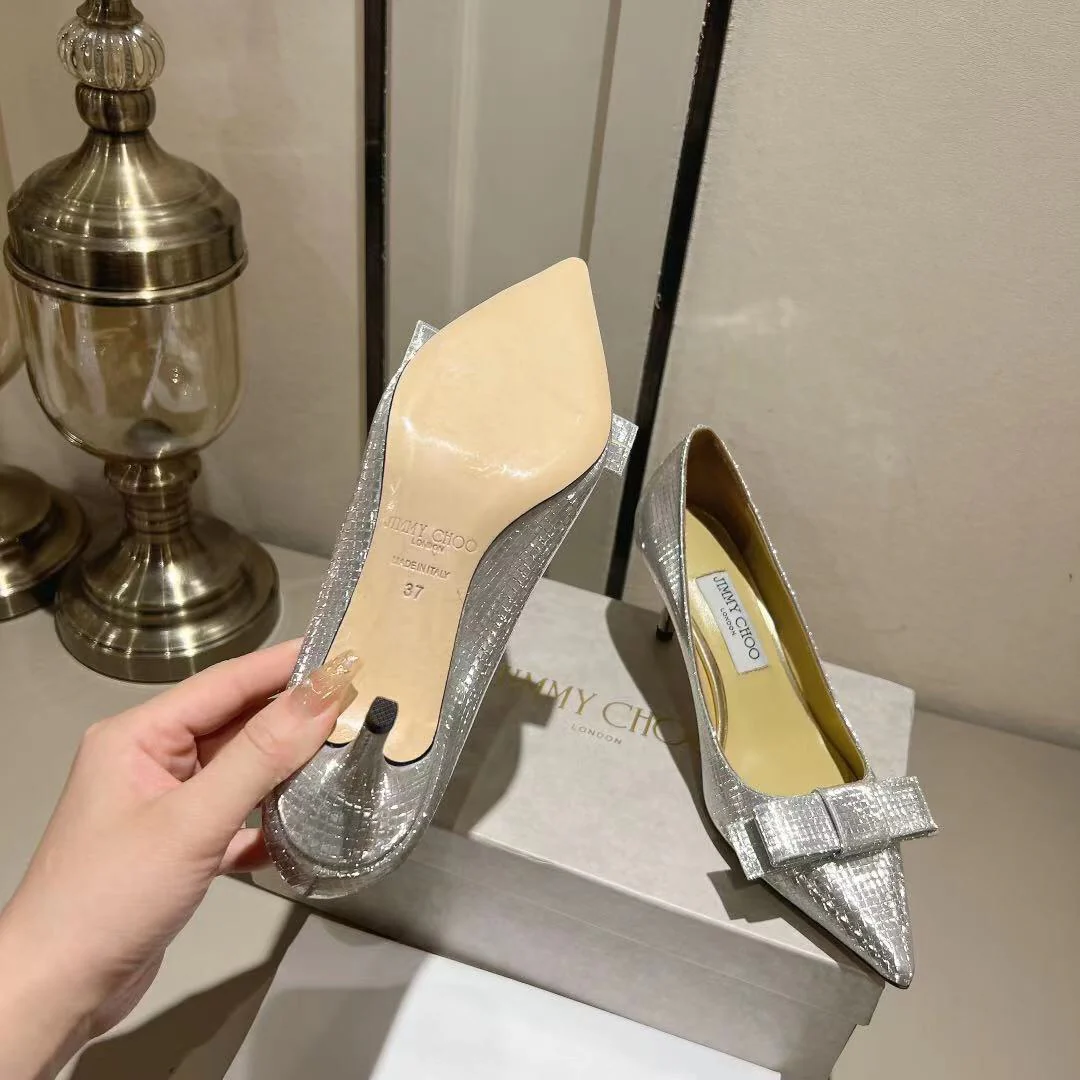 Туфли на высоком каблуке Jimmy Paris Window, изготовленные на заказ, с блестками, высота 6-5 см, серебристые.