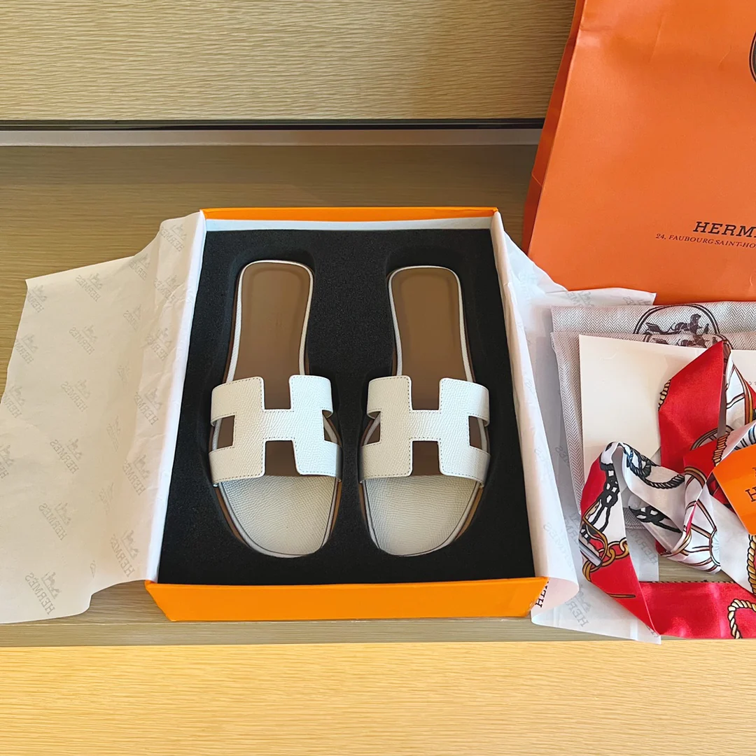 Тапочки Hermes-h на плоской подошве - серия с принтом пальм - 3