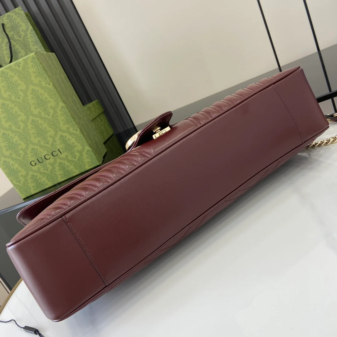 Сумка Gucci Marmont на цепочке, бордовая, 40 см.