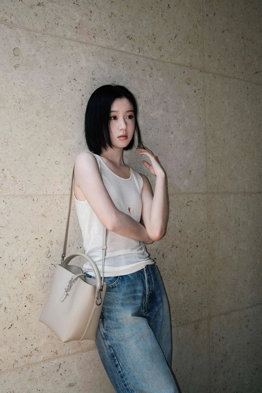 Сумка-ведро YSL Le 37 - Маленькая - Бежево-серый